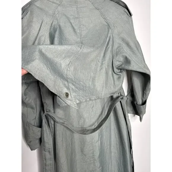 Vintage 1980s Braefair Sage Green Belted Trench Coat Large